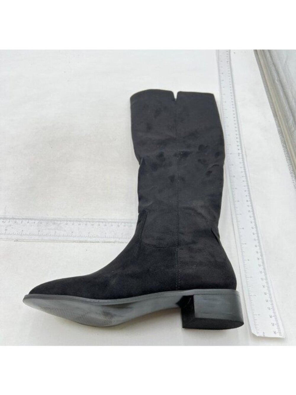 Women's Knee-High Boots Comfortable Flat Low Heel Round Toe Stretchy Suede Black